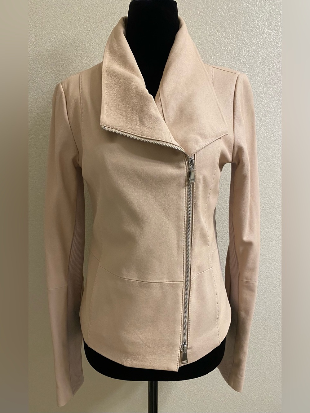 Vince Blush Soft Leather Asymmetrical Zip Jacket
